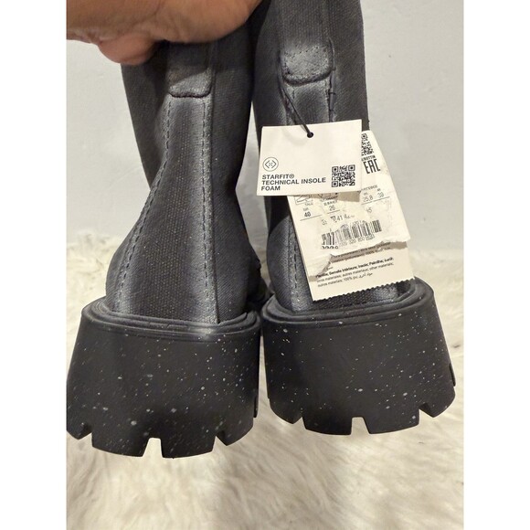 Zara Men Lace-Up Black Canvas Chunky Lug Style Boots Distressed US 7 EUR 40 NWT main image 10